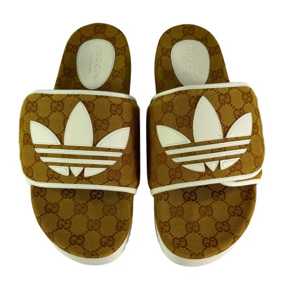 GUCCI X ADIDAS 3518968J 8126 Brown Canvas GG Supreme Men's Slides 8 - 8.5US - Picture 4 of 13